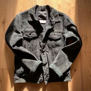 Deus Ex Machina black heavy suede trucker jacket